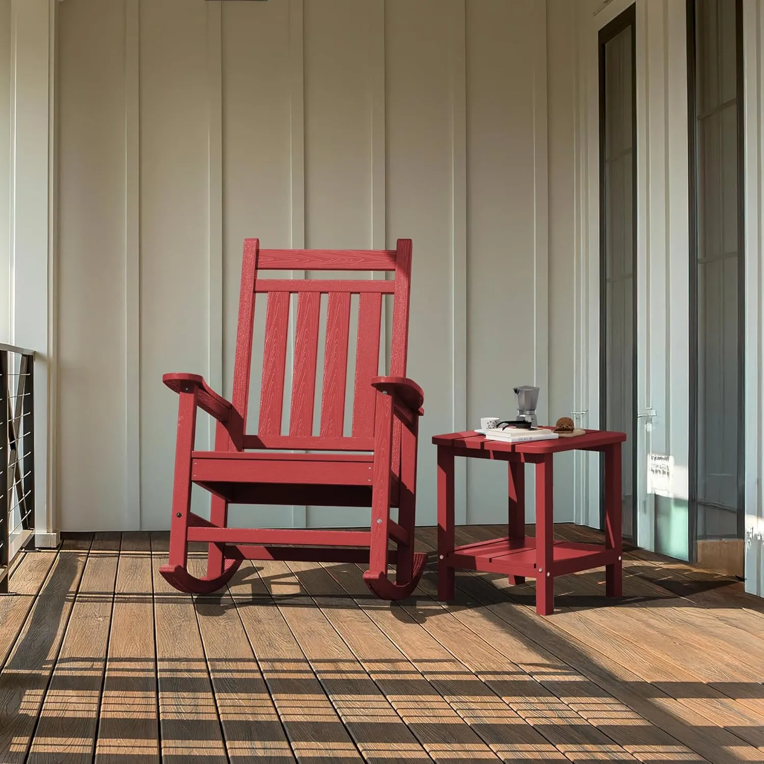 SERWALL Double Adirondack Side Table Set of 2, End Table- Red