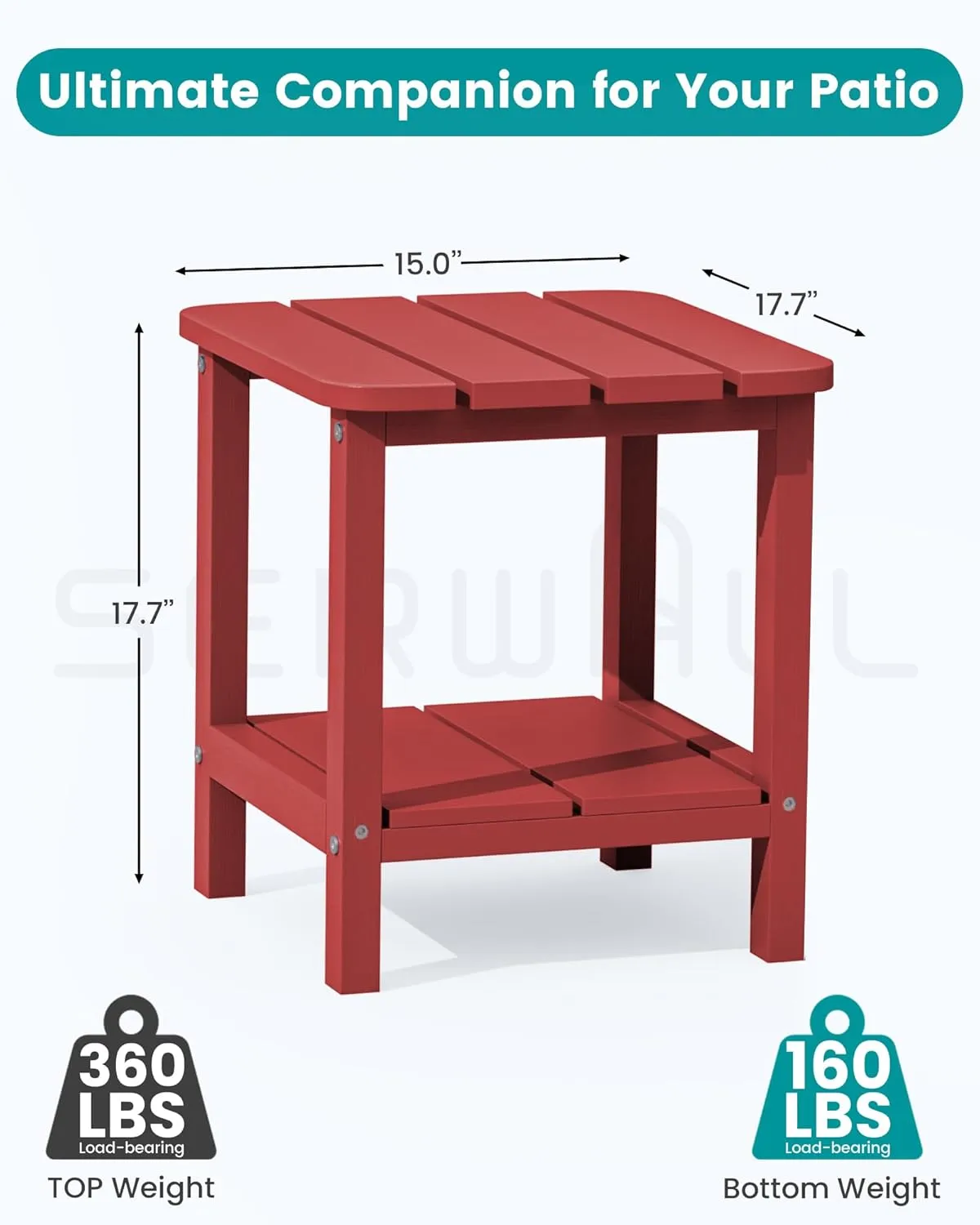 SERWALL Double Adirondack Side Table Set of 2, End Table- Red