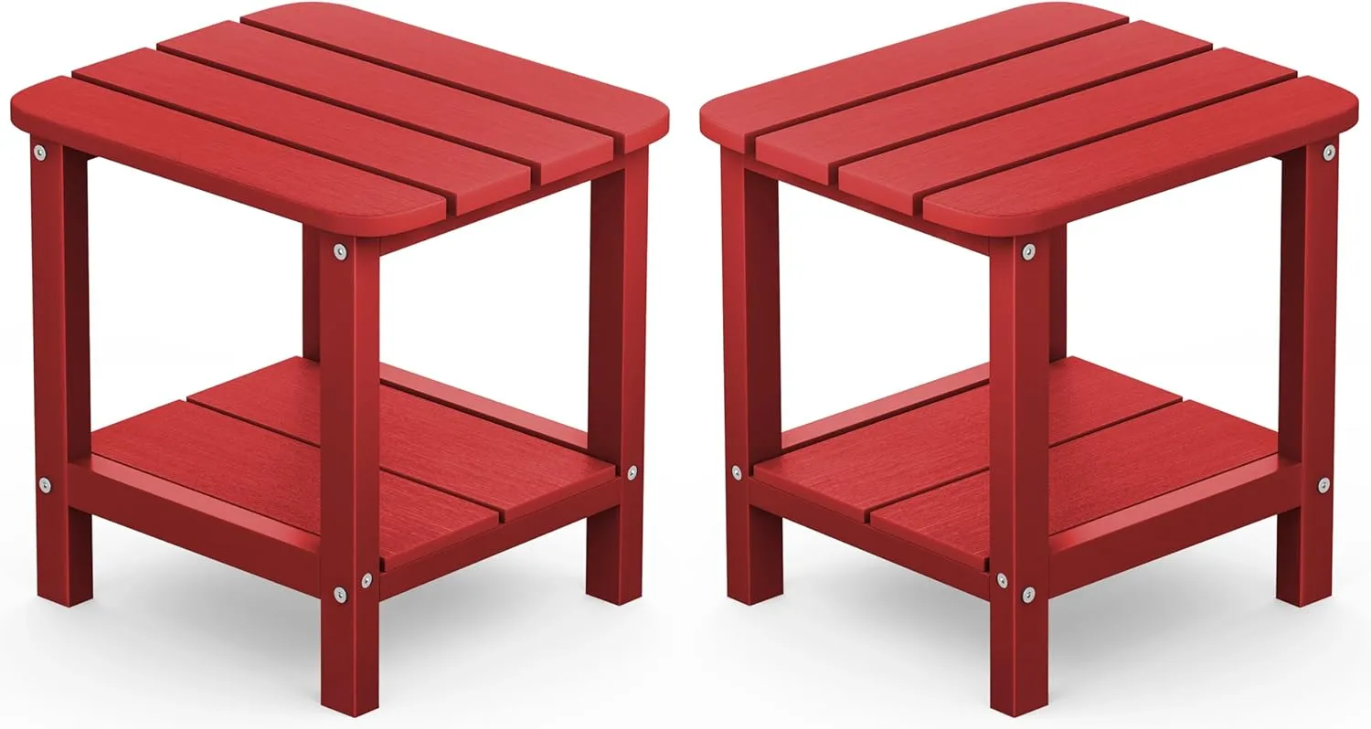 SERWALL Double Adirondack Side Table Set of 2, End Table- Red