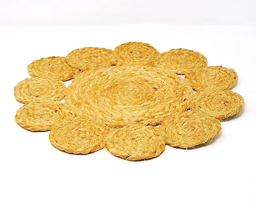 Set of 4 Jute Round Braided Placemats - 12.5 Inch, Heat Resistant Farmhouse Woven Table Mats