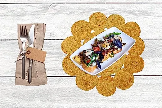 Set of 4 Jute Round Braided Placemats - 12.5 Inch, Heat Resistant Farmhouse Woven Table Mats