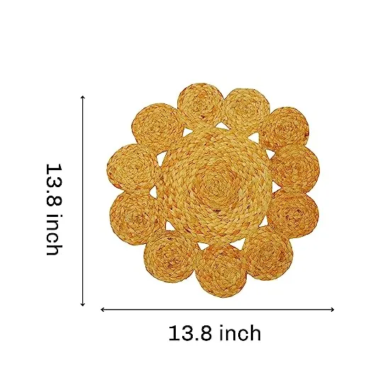 Set of 4 Jute Round Braided Placemats - 12.5 Inch, Heat Resistant Farmhouse Woven Table Mats