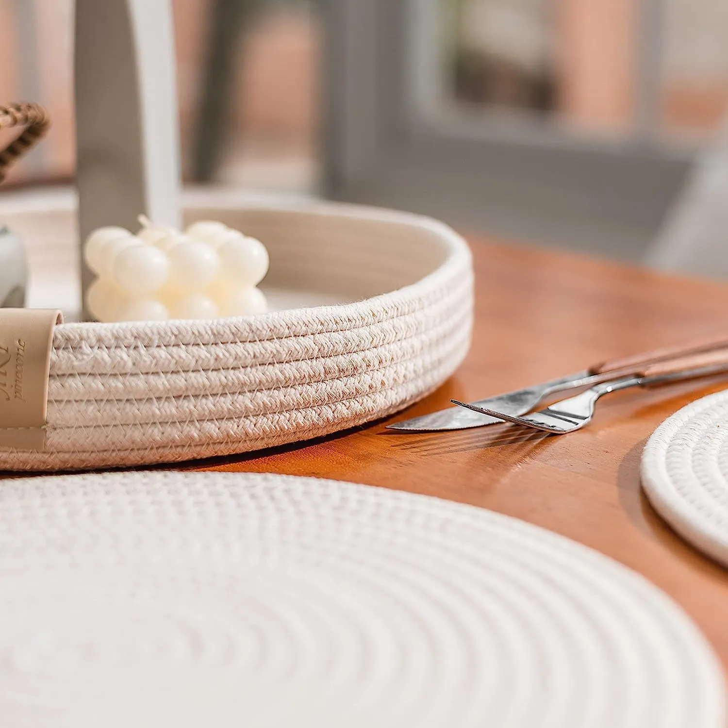 Set of 4 Round Woven Cotton Rope Placemats - Non-Slip and Heat Resistant