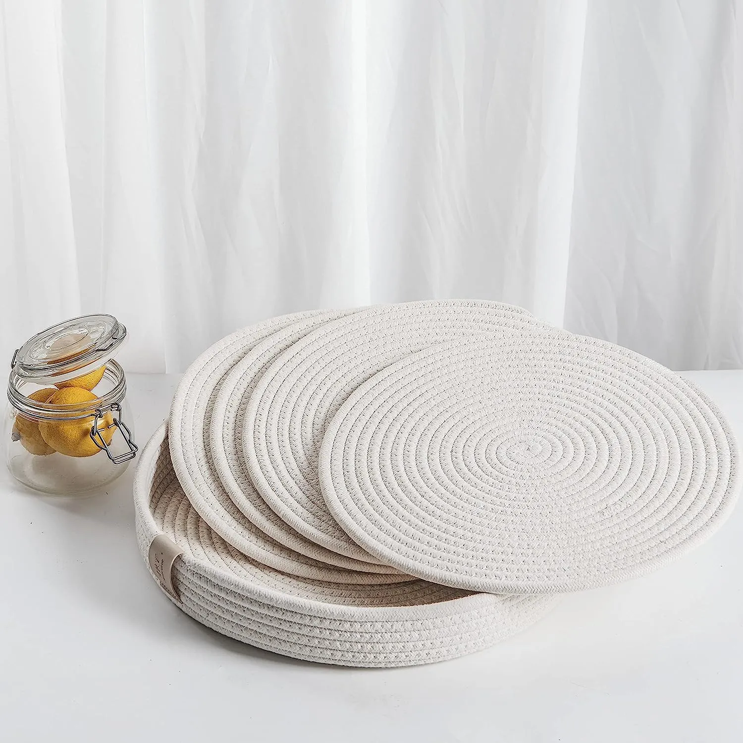 Set of 4 Round Woven Cotton Rope Placemats - Non-Slip and Heat Resistant
