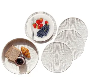 Set of 4 Round Woven Cotton Rope Placemats - Non-Slip and Heat Resistant