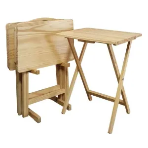 Set of 4 - Solid Wood Folding TV Tray Table Set with Stand in Natural
