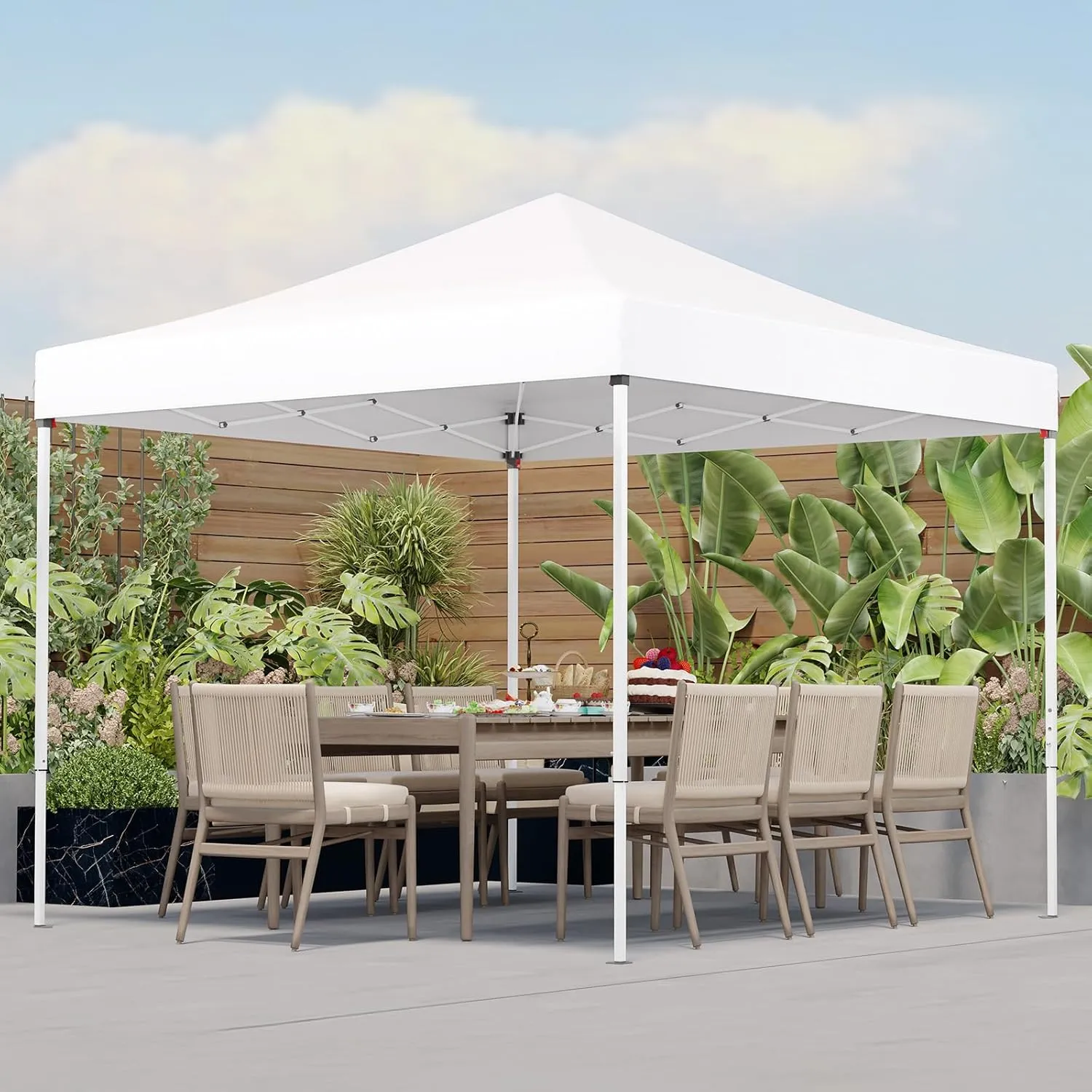 Shades 10x10 Pop Up Canopy, Heavy Duty Beach Tent with Carrying Bag for Easy Moving, Sun Shelter for Parties, Events, Camping, Outdoor Gazebo with 420D PU Coated Waterproof White Fabric