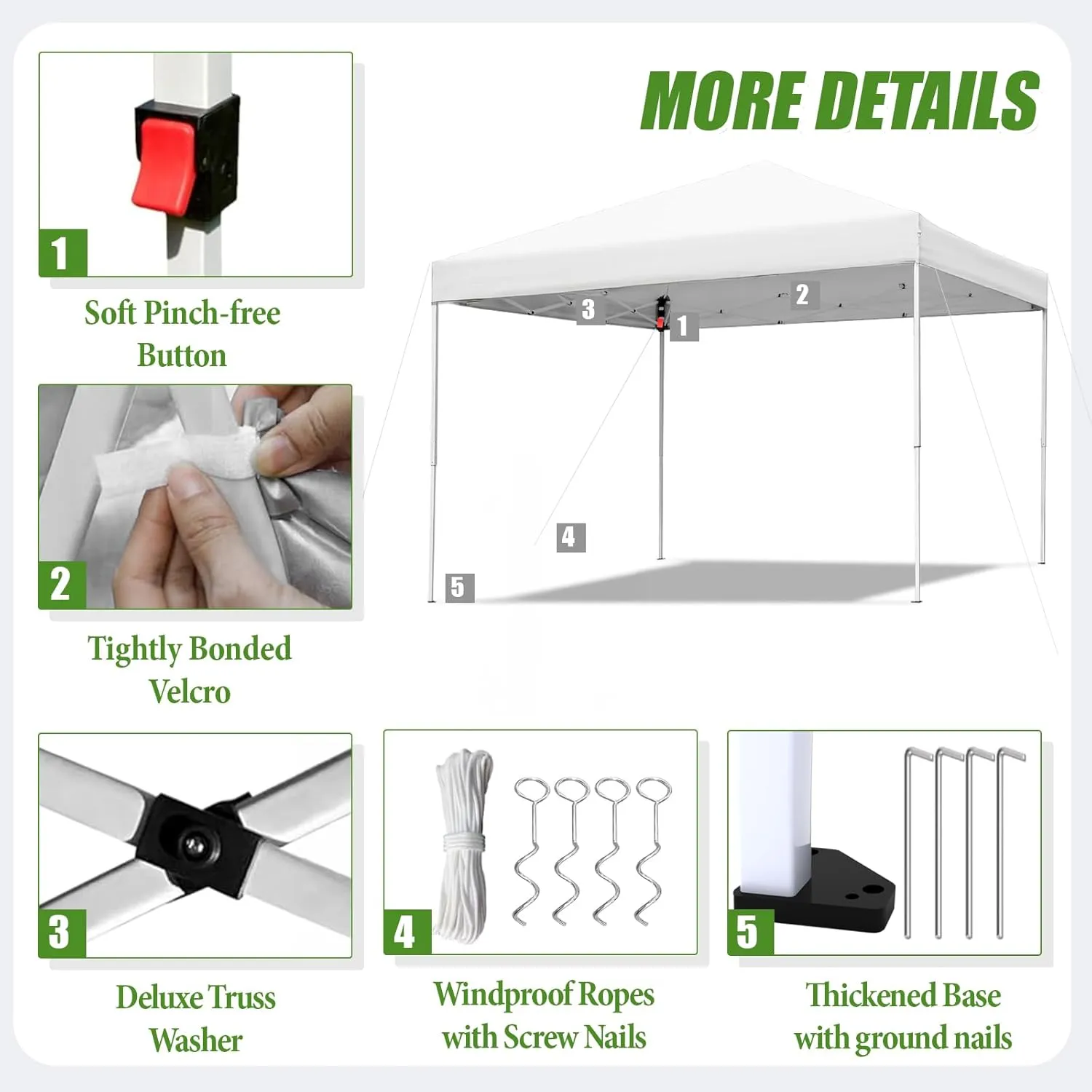 Shades 10x10 Pop Up Canopy, Heavy Duty Beach Tent with Carrying Bag for Easy Moving, Sun Shelter for Parties, Events, Camping, Outdoor Gazebo with 420D PU Coated Waterproof White Fabric