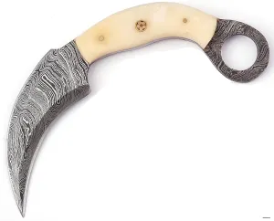 SHARD Damascus Karambit Handmade Hunting Tactical,Karambit Knife, Damascus Steel Hunting Knife with Sheath, Hand Forged Double Edge Snag Survival Knife ( Ivory ),Karambit Knife