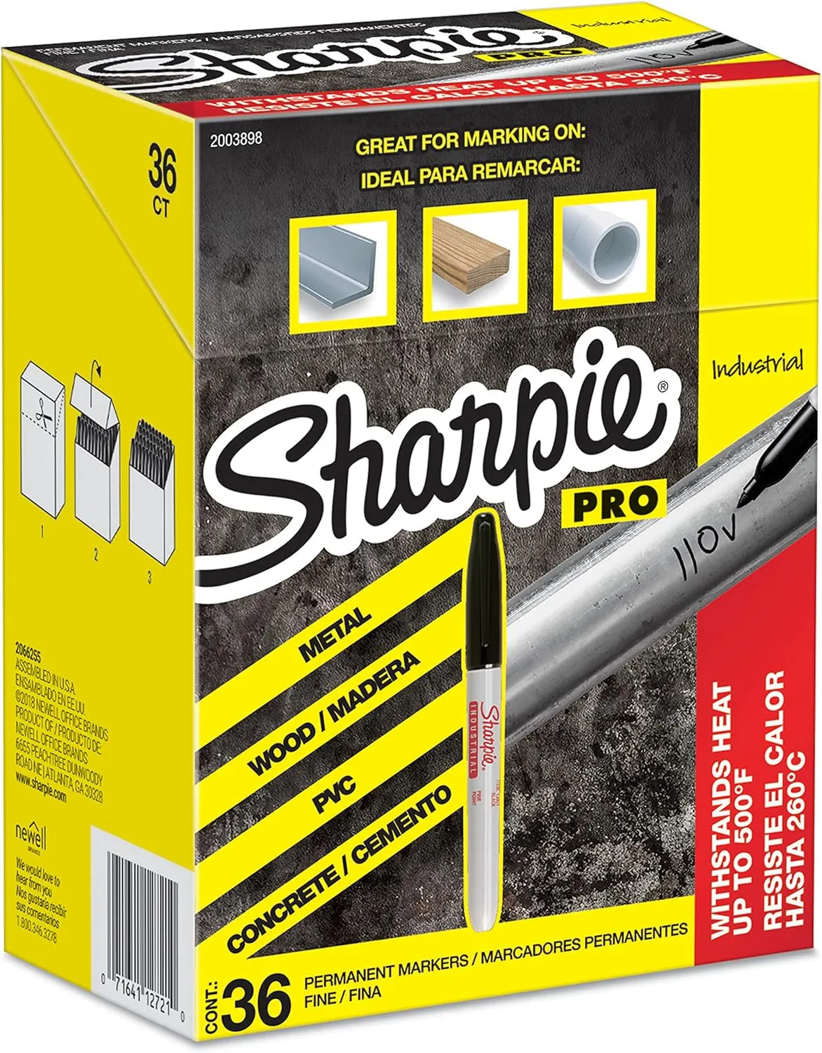 Sharpie Industrial Permanent Markers, Fine Tip, Black, 36 Count