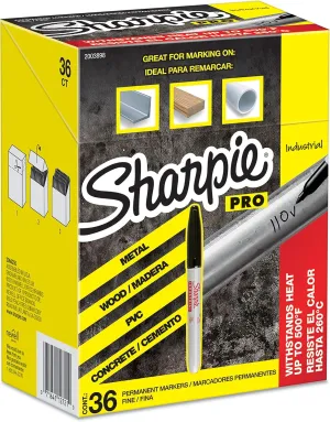 Sharpie Industrial Permanent Markers, Fine Tip, Black, 36 Count