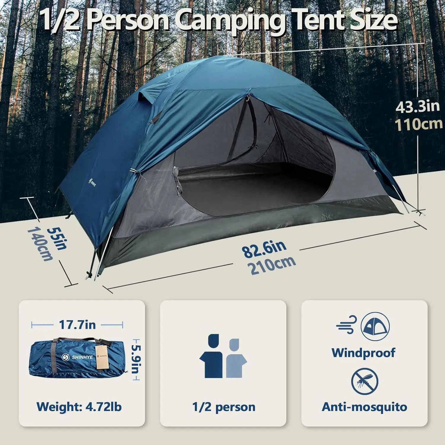 ShinHye Backpacking Tent for Camping, 1/2 Person Ultralight Backpacking Tent Easy Setup Tents Waterproof Lightweight Hiking Tents for Outdoor