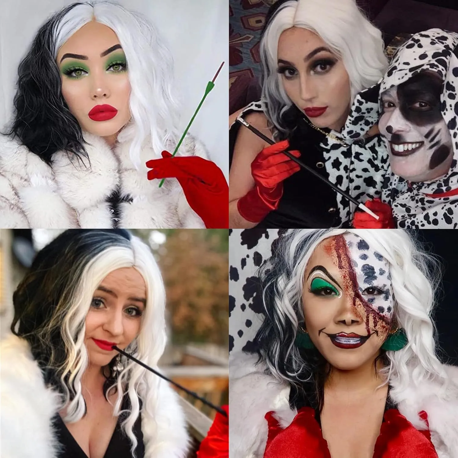 Short Bob Wavy Curly Wig Black and White Wig For Women Cosplay Halloween Wigs Heat Resistant Bob Party Wig Include Wig Cap (Black and White)