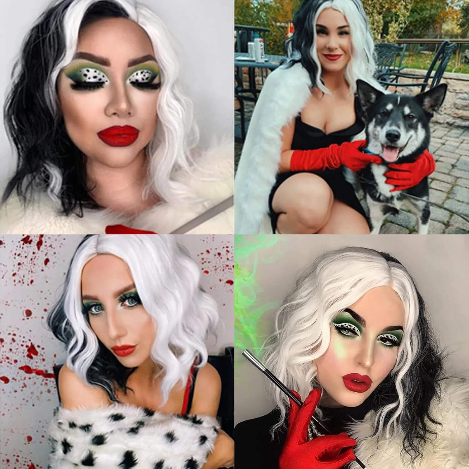 Short Bob Wavy Curly Wig Black and White Wig For Women Cosplay Halloween Wigs Heat Resistant Bob Party Wig Include Wig Cap (Black and White)