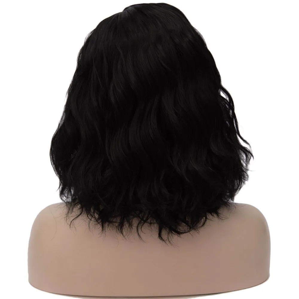 Short Bob Wavy Curly Wig Black Wig For Women Cosplay Halloween Wigs Heat Resistant Bob Party Wig Include Wig Cap (Dark Black)