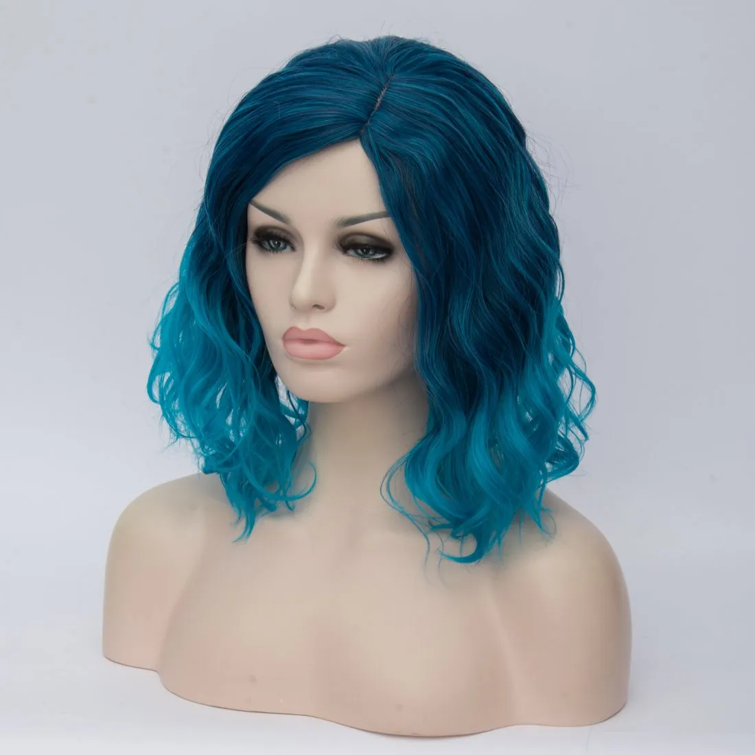 Short Bob Wavy Curly Wig Blue Wig For Women Cosplay Halloween Wigs Heat Resistant Bob Party Wig Include Wig Cap (Blue)