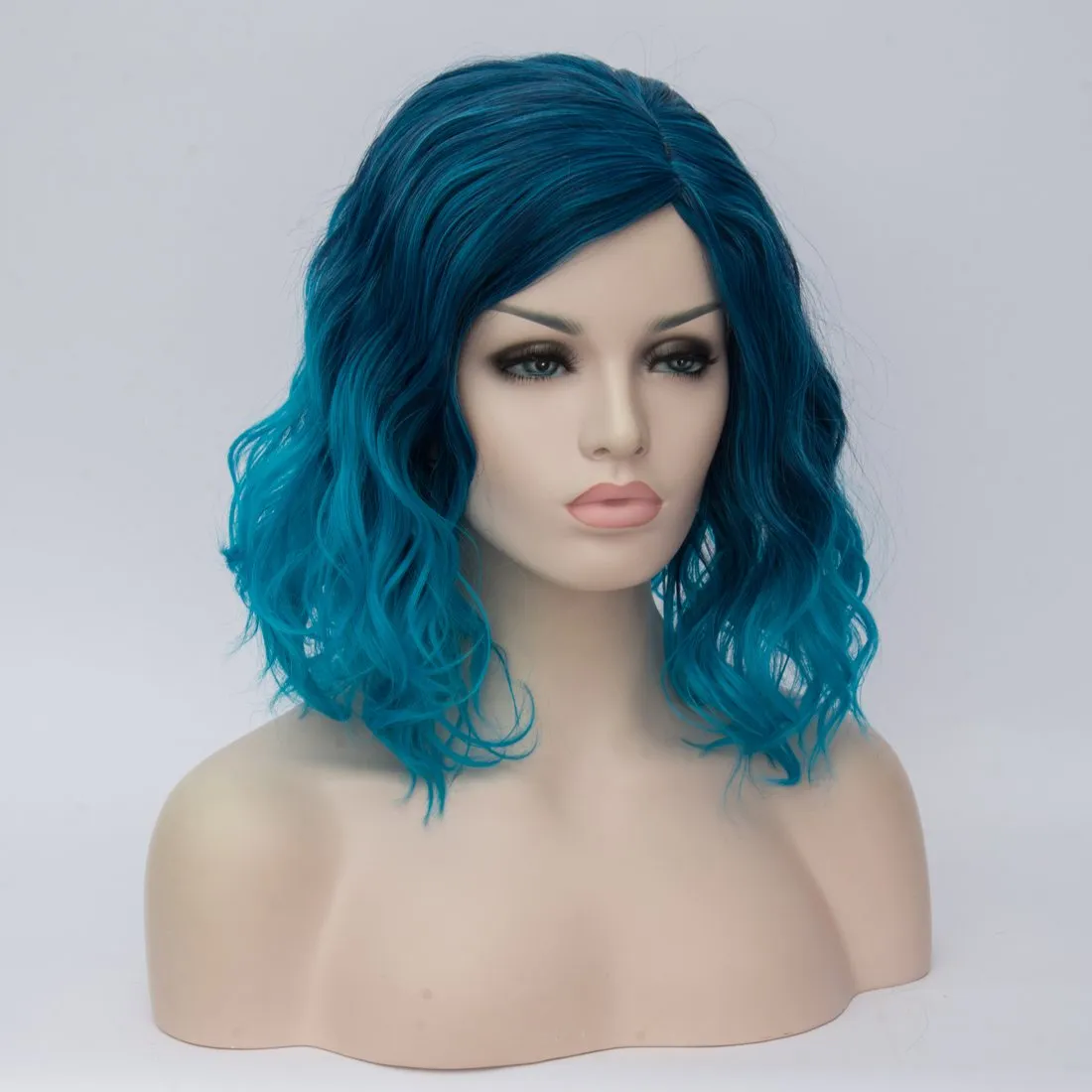 Short Bob Wavy Curly Wig Blue Wig For Women Cosplay Halloween Wigs Heat Resistant Bob Party Wig Include Wig Cap (Blue)