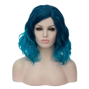 Short Bob Wavy Curly Wig Blue Wig For Women Cosplay Halloween Wigs Heat Resistant Bob Party Wig Include Wig Cap (Blue)