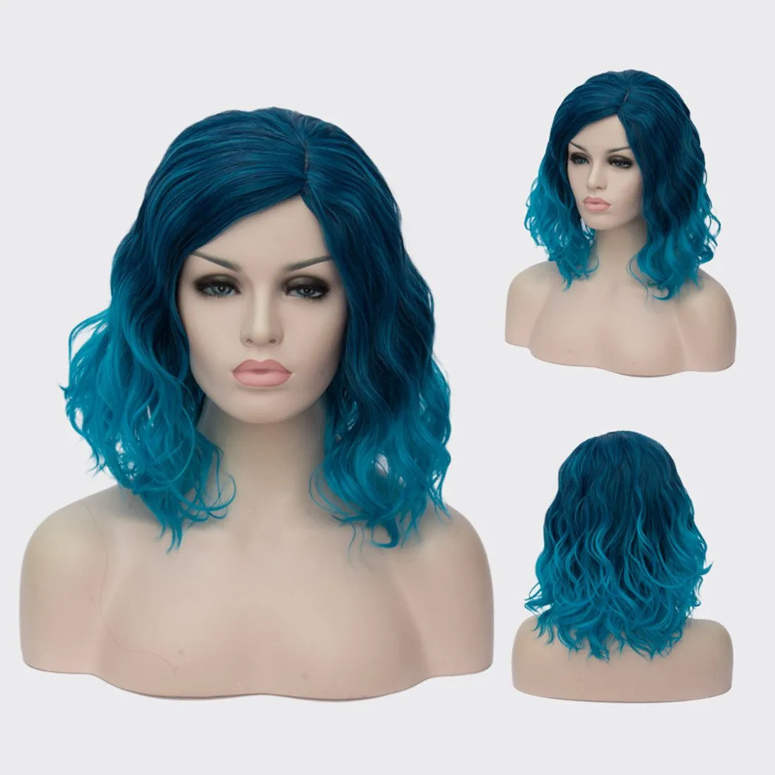 Short Bob Wavy Curly Wig Blue Wig For Women Cosplay Halloween Wigs Heat Resistant Bob Party Wig Include Wig Cap (Blue)