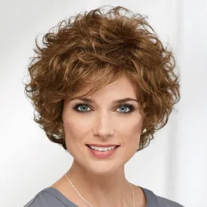 Short Wavy Brown Wigs for Women Fluffy Wavy Layered Wigs Synthetic Heat Resistant Halloween Cosplay Hair Wig with Wig Cap