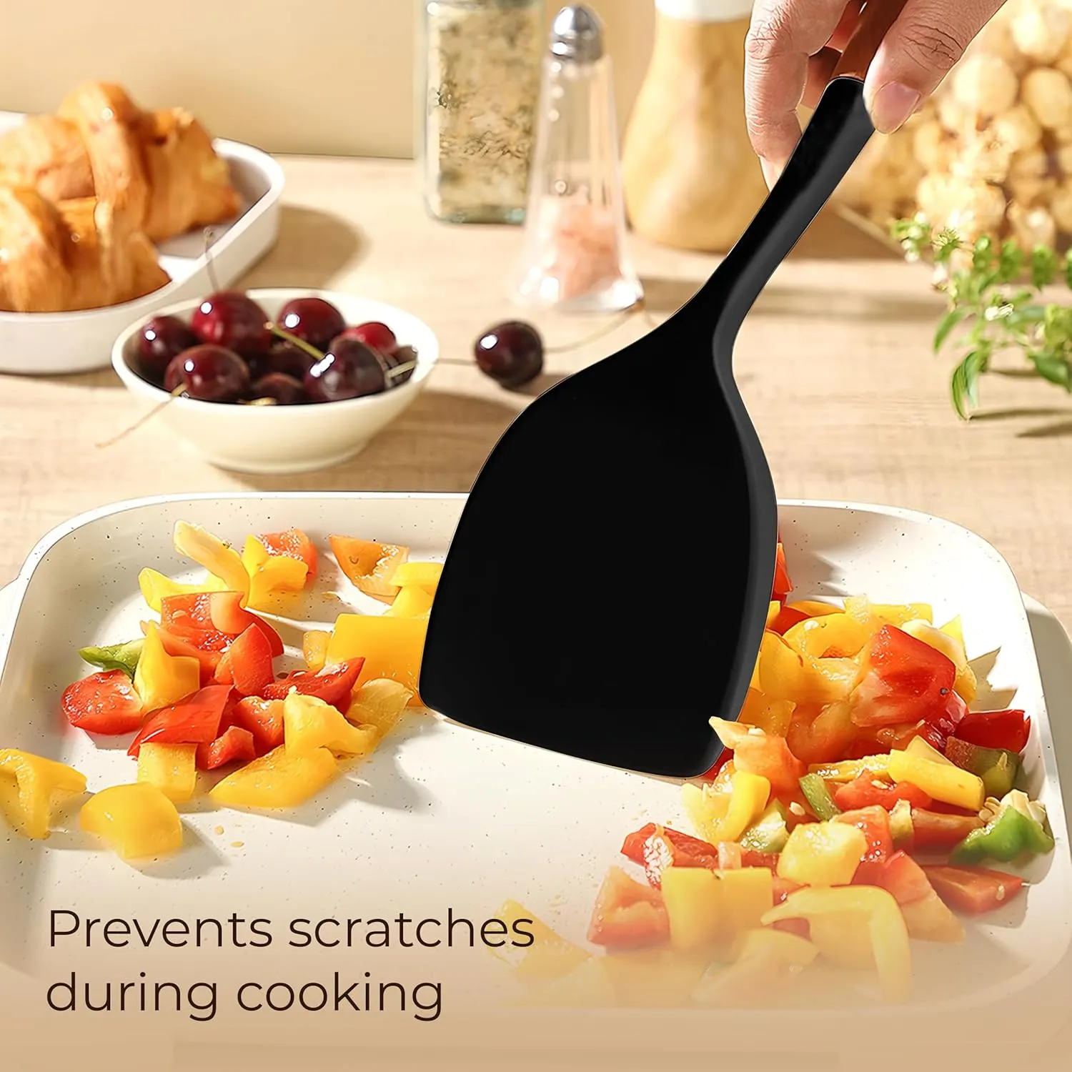 Silicone Cooking Utensils Set 11PCS - BPA-Free & Non-Toxic 446°F Heat Resistant, Wooden Handle Kitchen Tools for Nonstick Cookware, Heat Resistant & Scratch-Proof Includes Spatula/Turner/Ladle (Black)