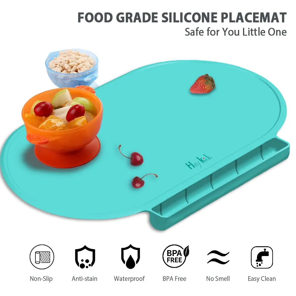 Silicone Placemat for Baby, Silicone Baby Toddlers Non-Slip Tablemats Stain Resistant Anti-Skid Reusable Dishwasher Safe Table Mats, Portable Food Mat Travel (Blue/Baby Blue)