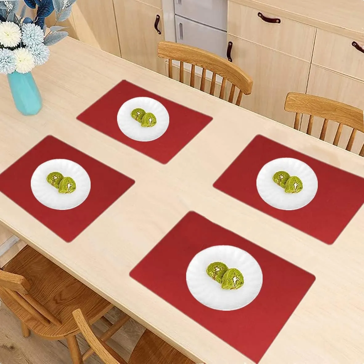 Silicone Placemats, Placemats for Dining Table, Kids Placemats Set of 4, Non-Slip,Waterproof, Heat Resistant Table Protector, Outdoor Placemat for Patio Table (Wine Red)