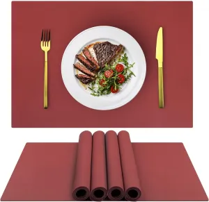 Silicone Placemats, Placemats for Dining Table, Kids Placemats Set of 4, Non-Slip,Waterproof, Heat Resistant Table Protector, Outdoor Placemat for Patio Table (Wine Red)