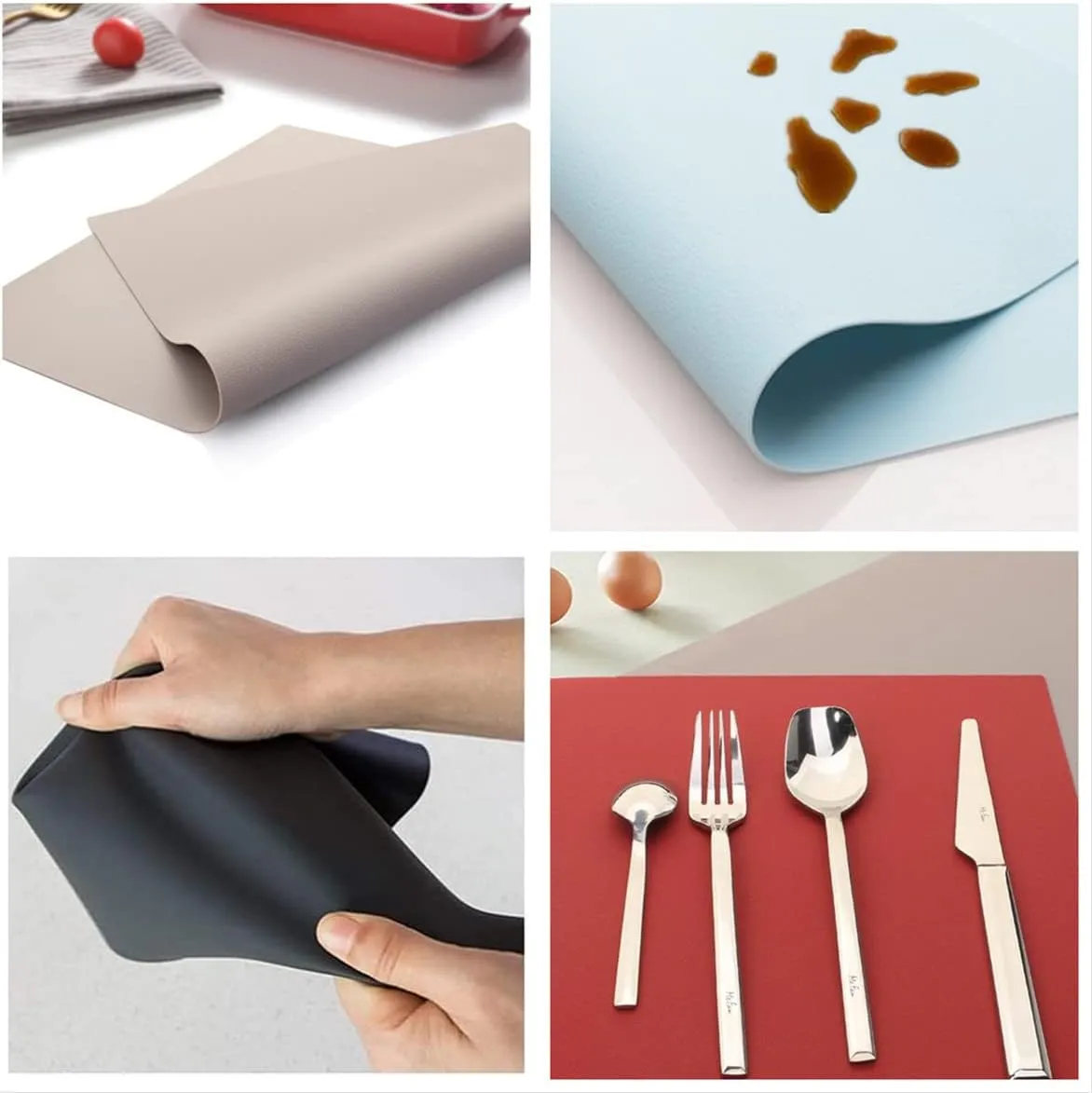 Silicone Placemats, Placemats for Dining Table, Kids Placemats Set of 4, Non-Slip,Waterproof, Heat Resistant Table Protector, Outdoor Placemat for Patio Table (Wine Red)