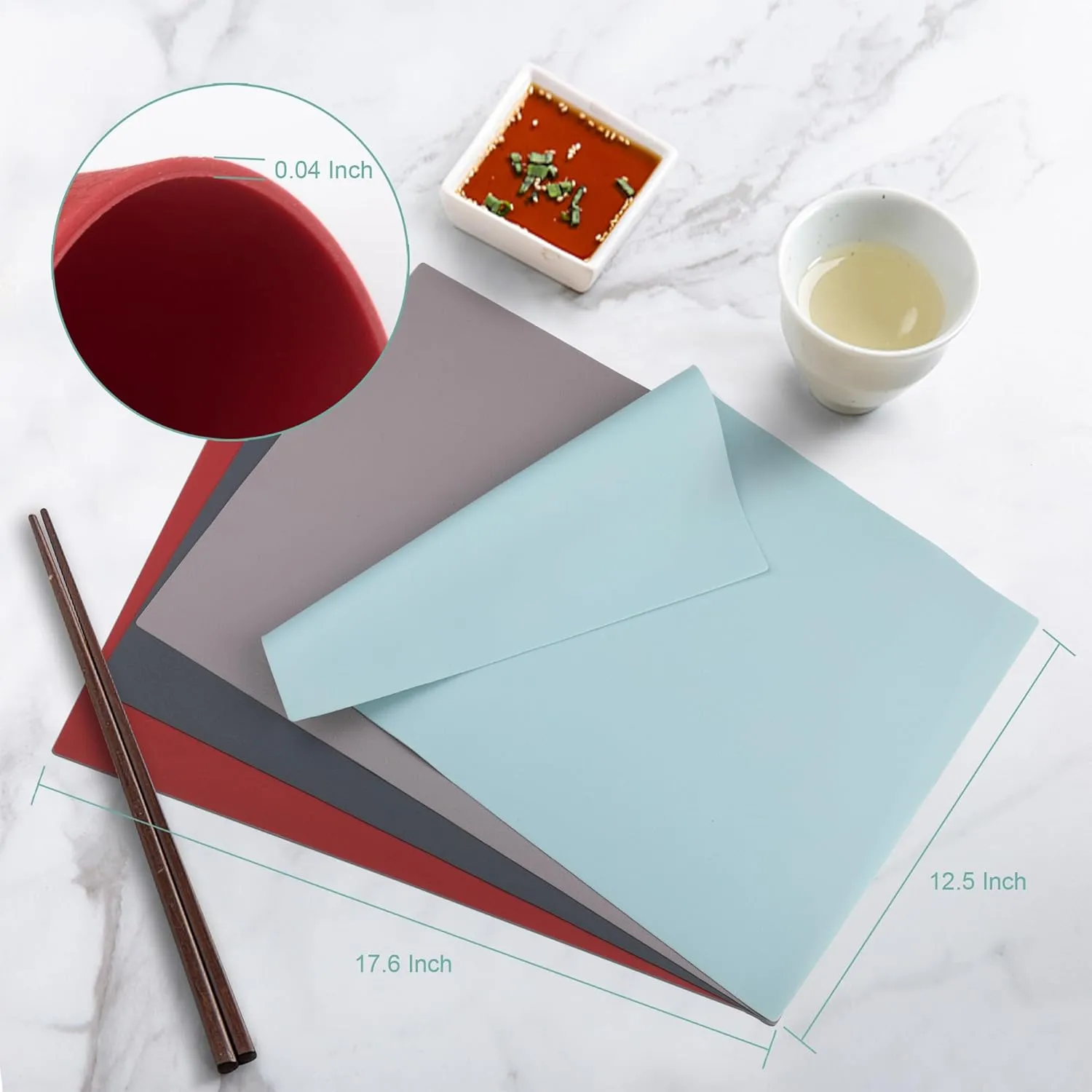 Silicone Placemats, Placemats for Dining Table, Kids Placemats Set of 4, Non-Slip,Waterproof, Heat Resistant Table Protector, Outdoor Placemat for Patio Table (Wine Red)