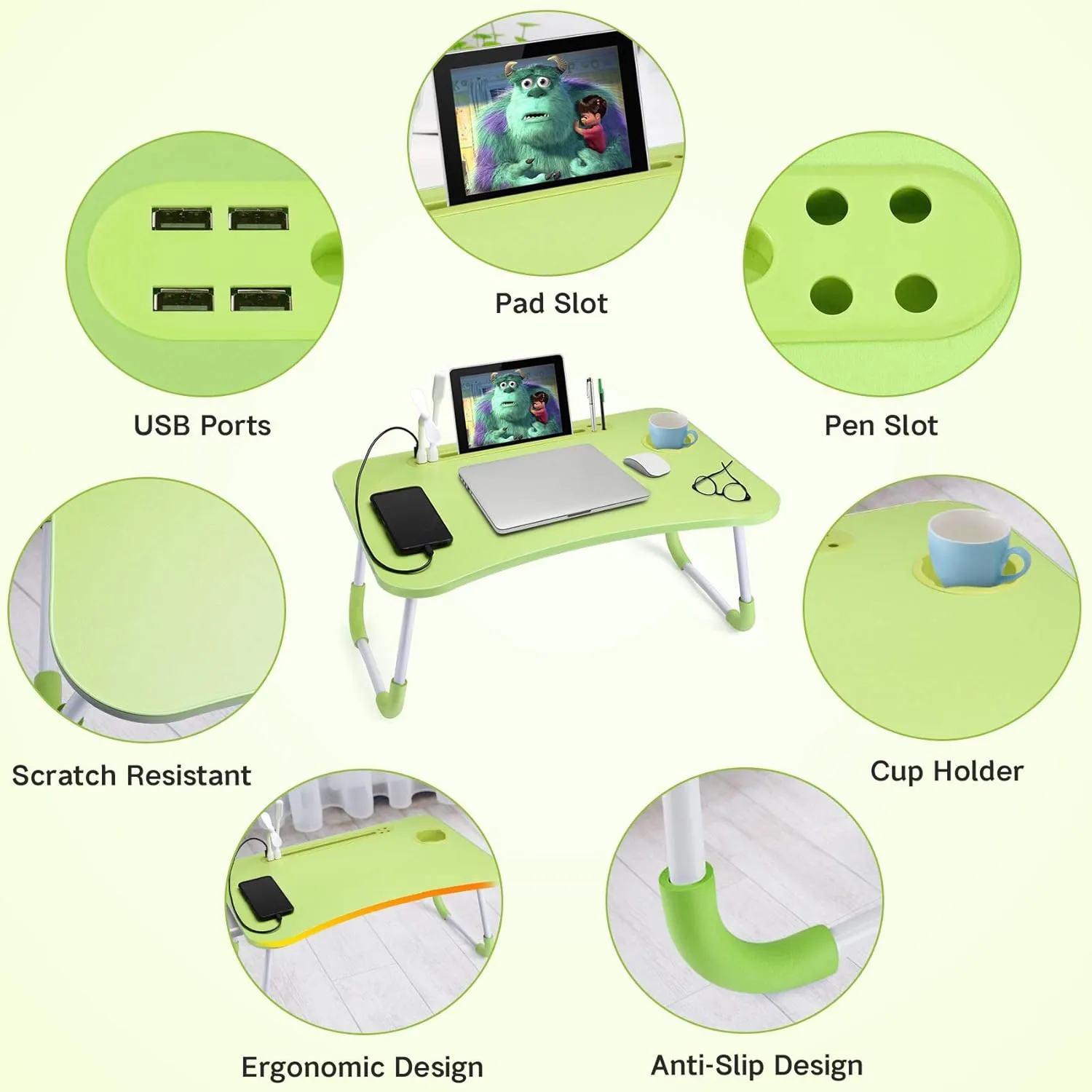 Slendor Laptop Desk Foldable Bed Table Folding Breakfast Tray Portable Lap Standing Desk Notebook Stand Reading Holder for Bed/Couch/Sofa/Floor