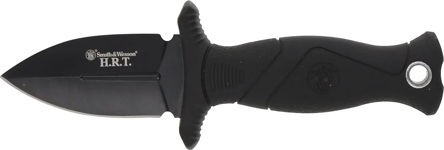Smith & Wesson 5in High Carbon SS Fixed Blade Knife with 2 in 1 False Edge Blade and Stainless Steel Finish for Outdoor Tactical Survival and EDC