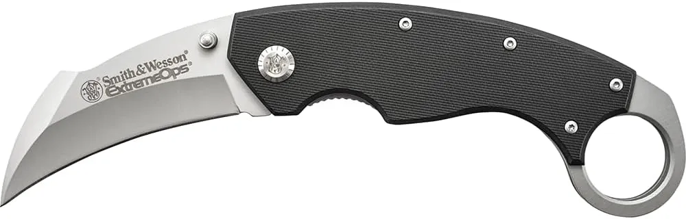 Smith & Wesson Extreme Ops CK33 7.9in S.S. Karambit Folding Knife with 3.1in Hawkbill Blade and G-10 Handle for Outdoor, Tactical, Survival and EDC