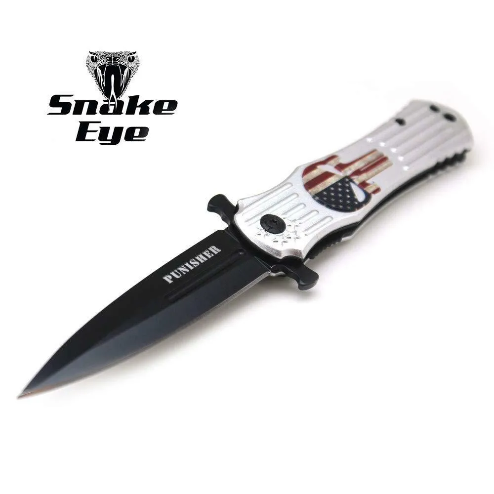Snake Eye Tactical HeavyDuty Fantasy Punisher Skull Handle Spring Assisted Knife