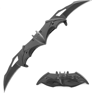 Snake Eye Tactical Twin Blade Bat Designed Action Assisted Folding Pocket Knife Outdoors Hunting Camping Fishing BKBK (BKBK)