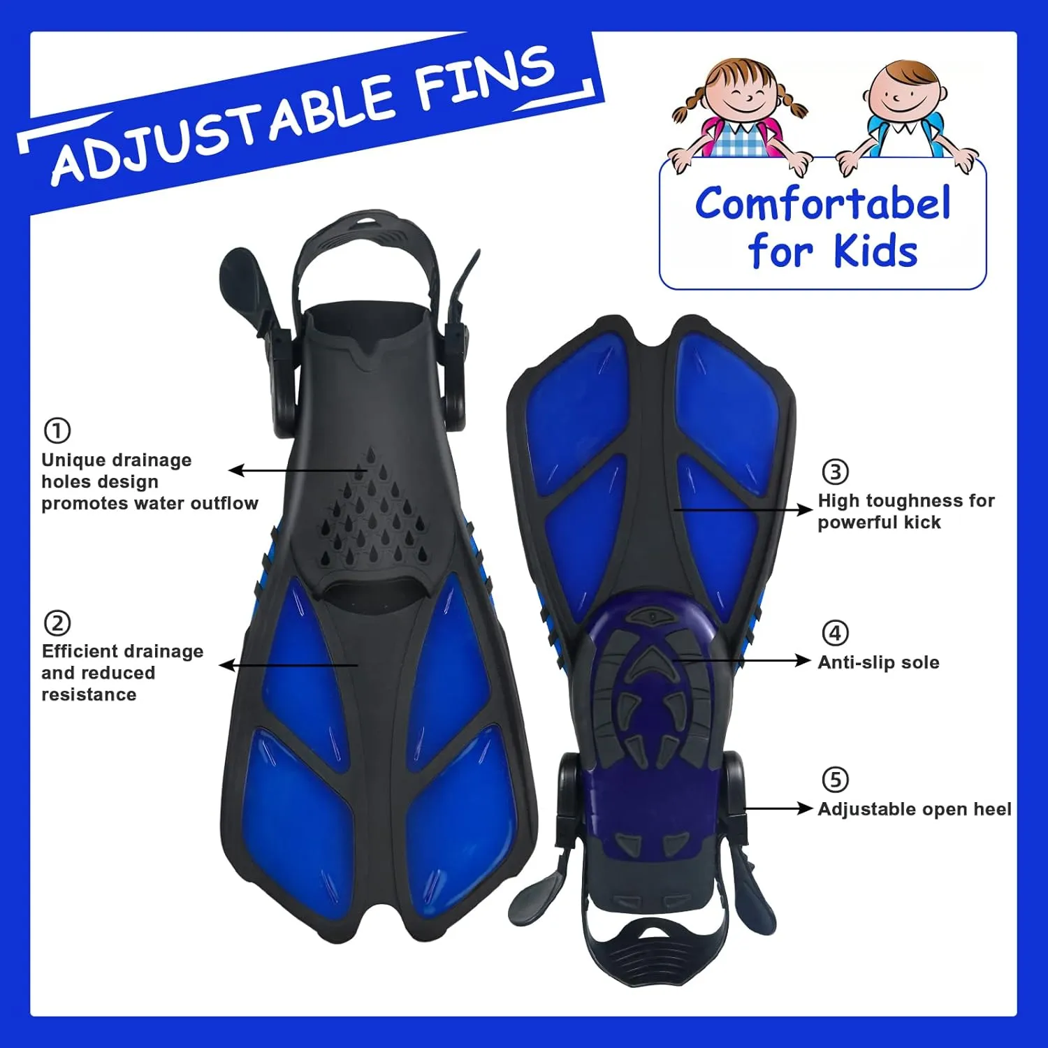 Snorkeling Gear for Kids with Panoramic Snorkling Mask Foldable Dry Snorkel Adjustable Fins Travel Bags,Suitable for 5-12 Years Old Kids Children Youth Boys Girls