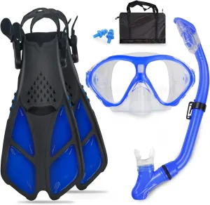 Snorkeling Gear for Kids with Panoramic Snorkling Mask Foldable Dry Snorkel Adjustable Fins Travel Bags,Suitable for 5-12 Years Old Kids Children Youth Boys Girls