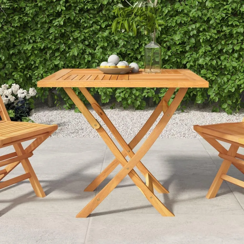 Solid Teak Folding Patio Table 33.5x33.5 Inch Outdoor Furniture with Umbrella Hole, Compact Foldable Design for Camping Picnic Garden