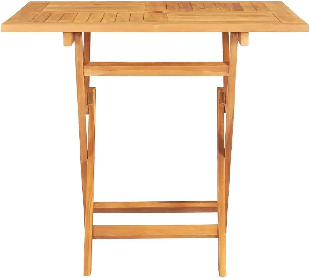 Solid Teak Folding Patio Table 33.5x33.5 Inch Outdoor Furniture with Umbrella Hole, Compact Foldable Design for Camping Picnic Garden