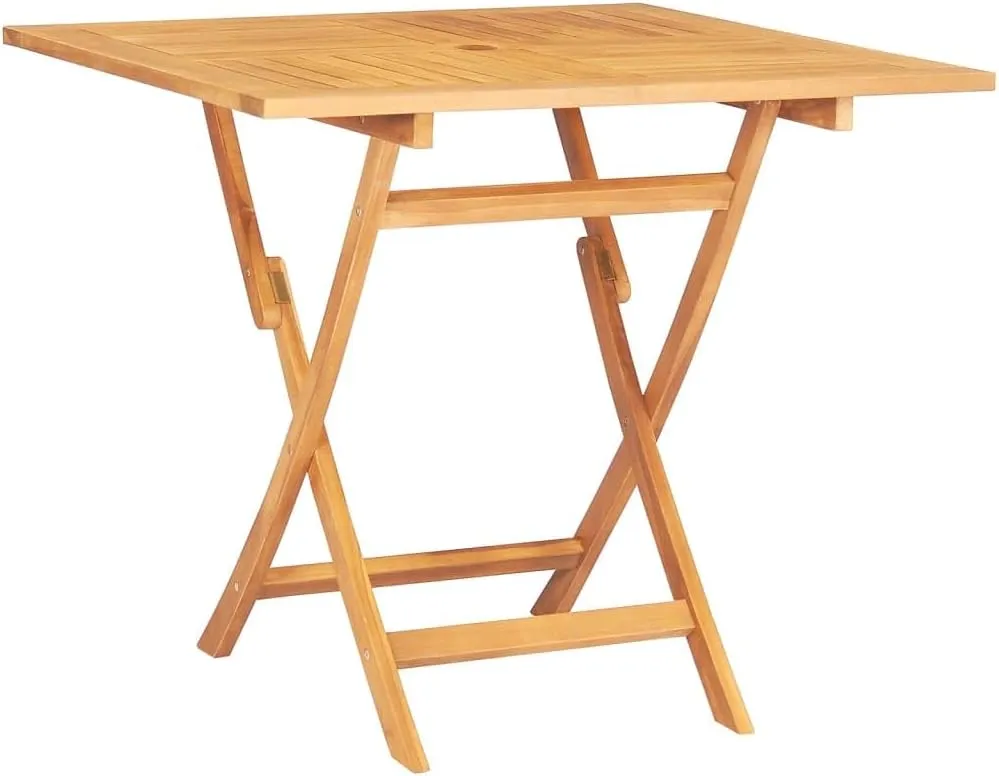 Solid Teak Folding Patio Table 33.5x33.5 Inch Outdoor Furniture with Umbrella Hole, Compact Foldable Design for Camping Picnic Garden