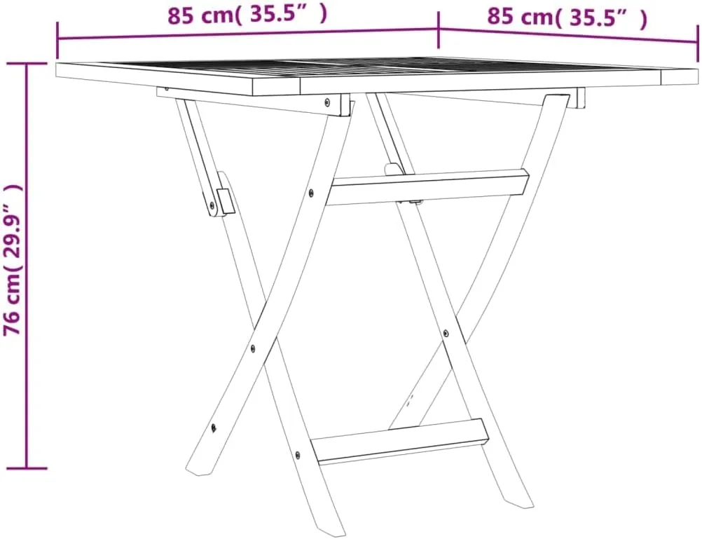Solid Teak Folding Patio Table 33.5x33.5 Inch Outdoor Furniture with Umbrella Hole, Compact Foldable Design for Camping Picnic Garden