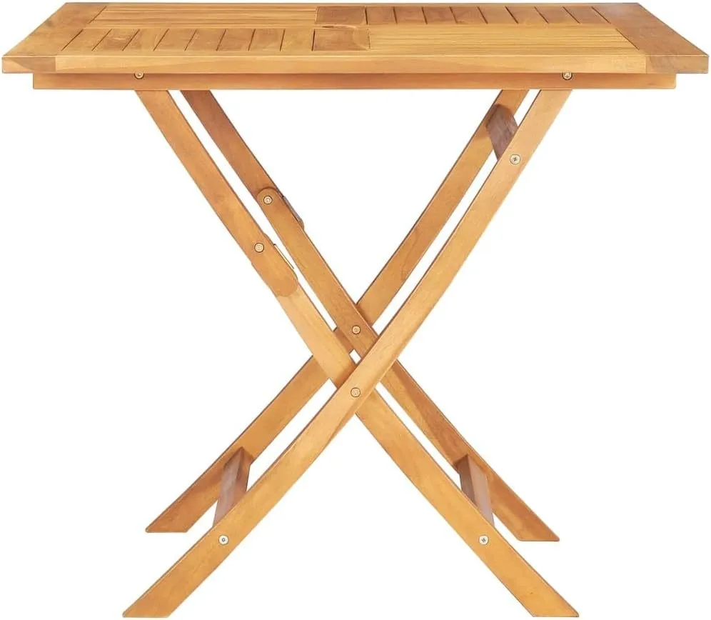 Solid Teak Folding Patio Table 33.5x33.5 Inch Outdoor Furniture with Umbrella Hole, Compact Foldable Design for Camping Picnic Garden