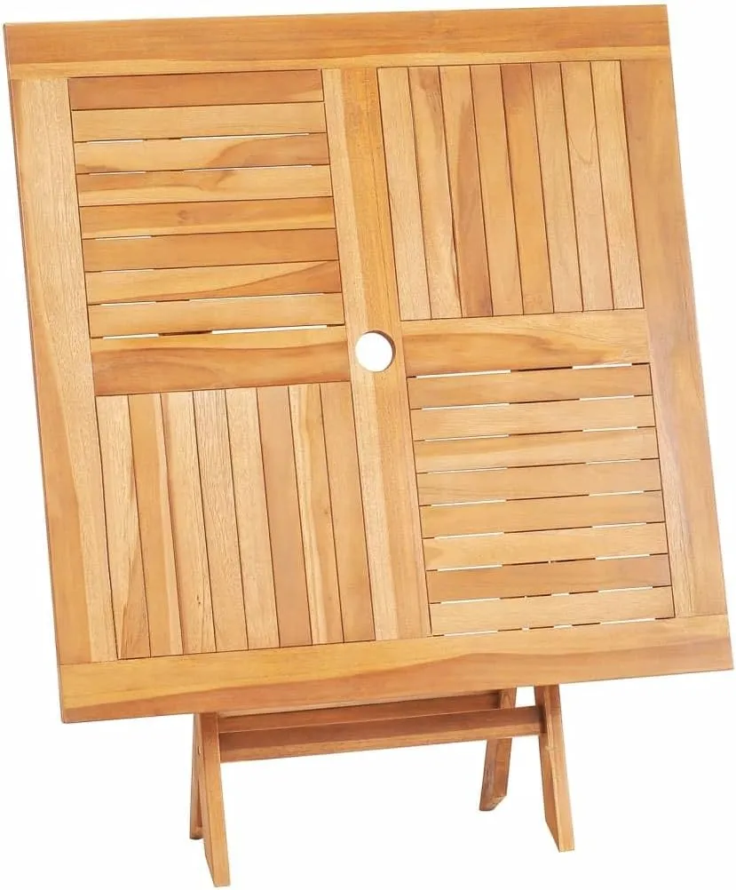 Solid Teak Folding Patio Table 33.5x33.5 Inch Outdoor Furniture with Umbrella Hole, Compact Foldable Design for Camping Picnic Garden