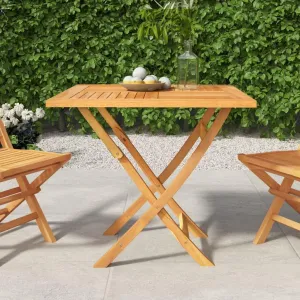 Solid Teak Folding Patio Table 33.5x33.5 Inch Outdoor Furniture with Umbrella Hole, Compact Foldable Design for Camping Picnic Garden