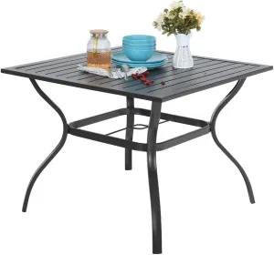 Sophia & William 37" Square Patio Outdoor Dining Table with 1.57" Umbrella Hole, All-Weather Resistant Table with E-Coating for 4 People, Black Metal Steel Slated Table for Garden Backyard Poolside