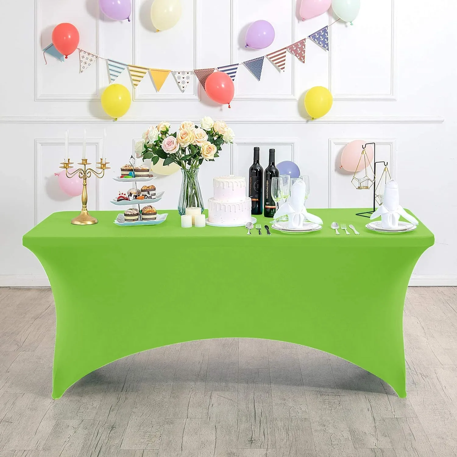 Spandex Table Cover for 4FT Table Universal Fitted Stretch Tablecloth for Party, Banquet, Wedding and Events-Apple Green