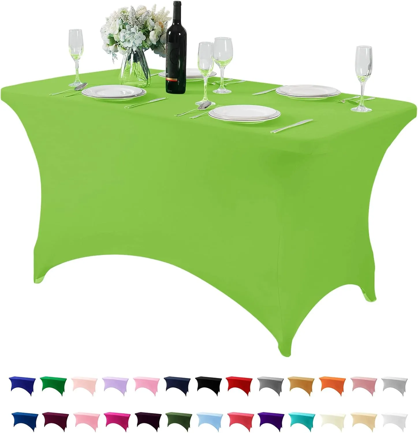 Spandex Table Cover for 4FT Table Universal Fitted Stretch Tablecloth for Party, Banquet, Wedding and Events-Apple Green