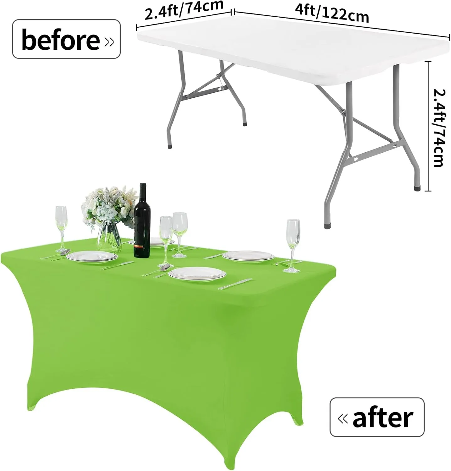 Spandex Table Cover for 4FT Table Universal Fitted Stretch Tablecloth for Party, Banquet, Wedding and Events-Apple Green