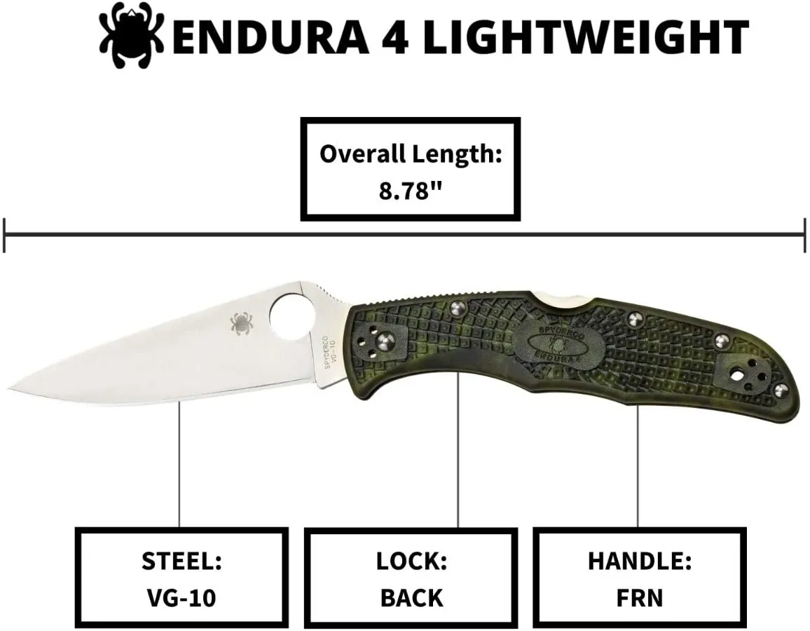 Spyderco Endura 4 FRN Zome Green C10ZFPGR Folding Plain Edge Pocket Knife