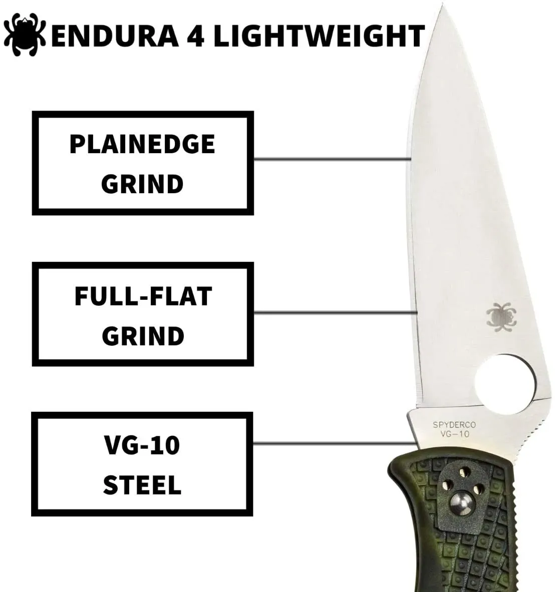 Spyderco Endura 4 FRN Zome Green C10ZFPGR Folding Plain Edge Pocket Knife